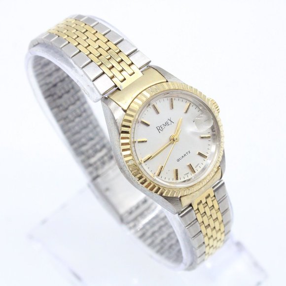Vintage REMEX Watch Unisex Silver & Gold Tone Stainless Steel White Dial - Picture 3 of 8